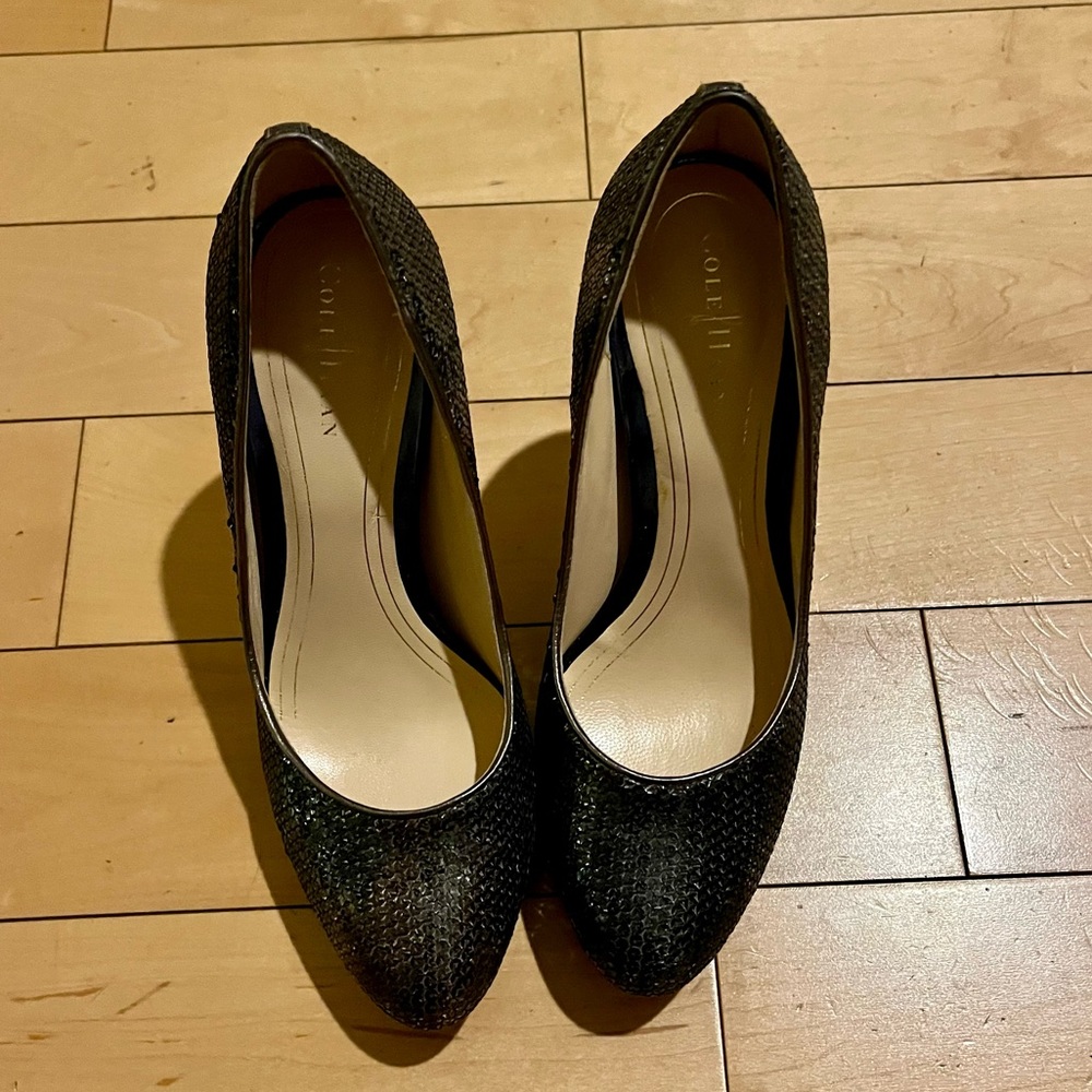 Navy Blue Sequin Cole Haan Heels